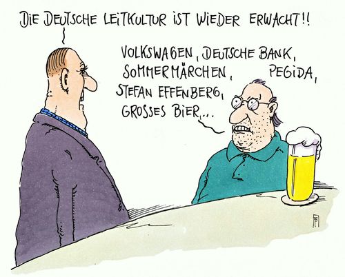 Cartoon: erwacht (medium) by Andreas Prüstel tagged deutsche,leitkultur,einwanderung,asyl,asylanten,flüchtlinge,dolkswagen,bank,pegida,effenberg,dfb,sommermärchen,fußballweltmeisterschaft,bier,cartoon,karikatur,andreas,pruestel,deutsche,leitkultur,einwanderung,asyl,asylanten,flüchtlinge,dolkswagen,bank,pegida,effenberg,dfb,sommermärchen,fußballweltmeisterschaft,bier,cartoon,karikatur,andreas,pruestel