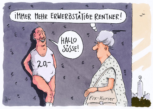 Cartoon: erwerbstätig (medium) by Andreas Prüstel tagged rente,rentner,kleinstrentner,jobs,zuverdienst,altersarmut,cartoon,karikatur,andreas,pruestel,rente,rentner,kleinstrentner,jobs,zuverdienst,altersarmut,cartoon,karikatur,andreas,pruestel