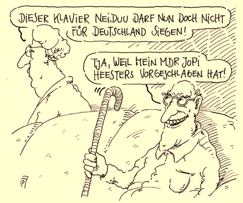 Cartoon: esc-kämpfer (medium) by Andreas Prüstel tagged esc,nominierung,xavier,naidoo,absage,jopi,heesters,mdr,cartoon,karikatur,andreas,pruestel,esc,nominierung,xavier,naidoo,absage,jopi,heesters,mdr,cartoon,karikatur,andreas,pruestel