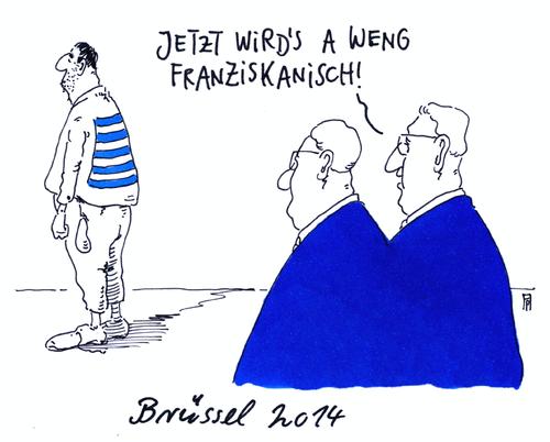 Cartoon: eu ratspräsidentschaft (medium) by Andreas Prüstel tagged eu,brüssel,ratspräsidentschaft,griechenland,ministerrat,armut,papst,franziskus,cartoon,karikatur,andreas,pruestel,eu,brüssel,ratspräsidentschaft,griechenland,ministerrat,armut,papst,franziskus,cartoon,karikatur,andreas,pruestel