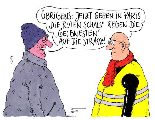 Cartoon: farbenspiel (medium) by Andreas Prüstel tagged protestbewegungen,frankreich,paris,gelbwesten,rote,schals,cartoon,karikatur,andreas,pruestel,protestbewegungen,frankreich,paris,gelbwesten,rote,schals,cartoon,karikatur,andreas,pruestel