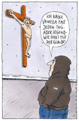 Cartoon: fehlender glaube (medium) by Andreas Prüstel tagged glaube,jesus,kruzifix,nageln,cartoon,karikatur,andreas,pruestel,glaube,jesus,kruzifix,nageln,cartoon,karikatur,andreas,pruestel