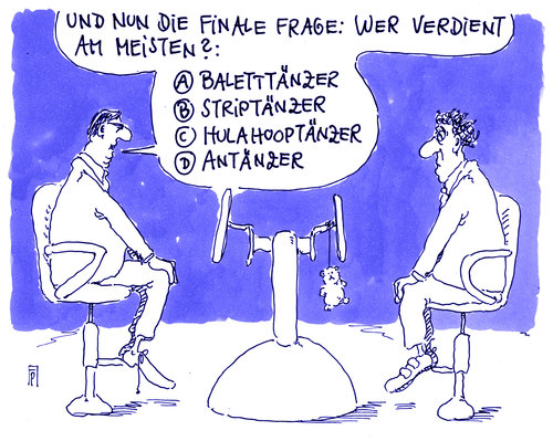 Cartoon: finale frage (medium) by Andreas Prüstel tagged tv,quiz,jauch,wer,wird,millionär,antänzer,nordafrikaner,kriminalität,cartoon,karikatur,andreas,pruestel,tv,quiz,jauch,wer,wird,millionär,antänzer,nordafrikaner,kriminalität,cartoon,karikatur,andreas,pruestel