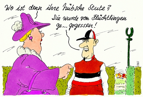 Cartoon: flüchtlingsernährung (medium) by Andreas Prüstel tagged flüchtlinge,flüchtlingszuwanderung,versorgung,gerüchte,rechtsradikale,besorgte,bürger,neonazis,reiter,pferd,rennfpferd,stute,jockey,cartoon,karikatur,andreas,pruestel,flüchtlinge,flüchtlingszuwanderung,versorgung,gerüchte,rechtsradikale,besorgte,bürger,neonazis,reiter,pferd,rennfpferd,stute,jockey,cartoon,karikatur,andreas,pruestel