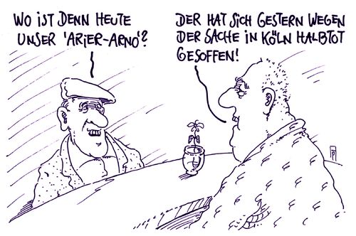 Cartoon: freudensuff (medium) by Andreas Prüstel tagged köln,silvesternacht,übergriffe,flüchtlinge,asylbewerber,deutsche,arier,rechtsradikale,neonazis,cartoon,karikatur,andreas,pruestel,köln,silvesternacht,übergriffe,flüchtlinge,asylbewerber,deutsche,arier,rechtsradikale,neonazis,cartoon,karikatur,andreas,pruestel