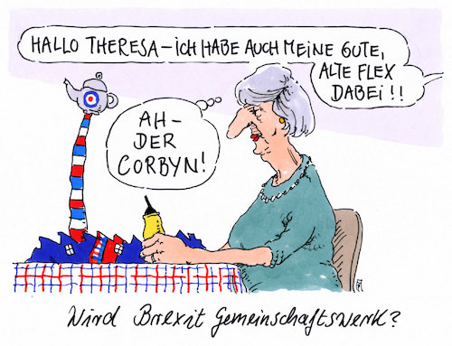 Cartoon: gemeinschaftswerk (medium) by Andreas Prüstel tagged brexit,theresa,may,oppositionsführer,jeremy,corbyn,flex,cartoon,karikatur,andreas,pruestel,brexit,theresa,may,oppositionsführer,jeremy,corbyn,flex,cartoon,karikatur,andreas,pruestel