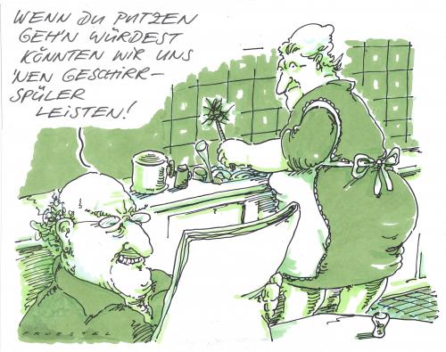 Cartoon: geschirrspüler (medium) by Andreas Prüstel tagged hausarbeit,ehe,job,hausarbeit,ehe,abkommen,beziehungskiste,beziehungskrise,beziehungsstreit,beziehungsstress,drama,ehekrise,emanzipation,familie,familienbetrieb,familiendrama,hausfrau,haushalt,hausmann,häusliche gewalt,hauswirtschaft,heim,macho,pärchen,partnerschaft,rollenbild,rollentausch,rollenverteilung,typisch,vaterrolle,extraarbeit,lohn,verdiesnt,spühlmaschine,job,häusliche,gewalt,frau,mann