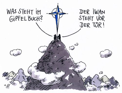 Cartoon: gipfelbuch (medium) by Andreas Prüstel tagged nato,natogipfel,abschreckung,truppenstationierungen,osteuropa,rußland,iwan,cartoon,karikatur,andreas,pruestel,nato,natogipfel,abschreckung,truppenstationierungen,osteuropa,rußland,iwan,cartoon,karikatur,andreas,pruestel