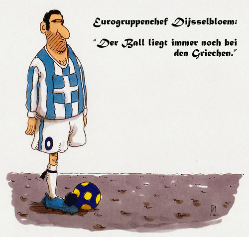 Cartoon: griechenball (medium) by Andreas Prüstel tagged griechenland,eu,euro,staatsschulden,schuldenschnitt,verhandlungen,troika,eurogruppenchef,dijsselbloem,fußball,cartoon,karikatur,andreas,pruestel,griechenland,eu,euro,staatsschulden,schuldenschnitt,verhandlungen,troika,eurogruppenchef,dijsselbloem,fußball,cartoon,karikatur,andreas,pruestel