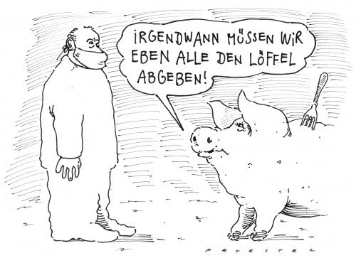 Cartoon: grippe (medium) by Andreas Prüstel tagged schweinegrippevirus,pandemie,tod,cartoon,cartoons,schweinegrippe,grippe,krankheit,gesundheit,virus,schweine,schwein,tier,tiere,huhn,vogel,kuh,bse,rinderwahn,pandemie,seuche,who,vegetarier,ernährung,essgewohnheiten,essen,nahrung,gefahr,schutz,tod,sterben,philosophie,ende,leben,existenz