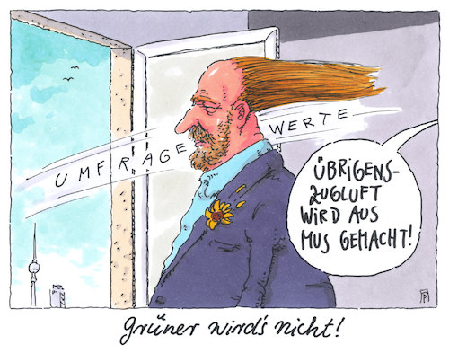 Cartoon: grüner wirds nicht (medium) by Andreas Prüstel tagged grüne,wahlslogan,umfragewerte,zugluft,mus,cartoon,karikatur,andreas,pruestel,grüne,wahlslogan,umfragewerte,zugluft,mus,cartoon,karikatur,andreas,pruestel