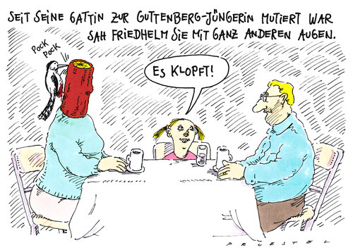 Cartoon: guttenbergerin (medium) by Andreas Prüstel tagged guttenberg,verehrung,beliebtheit,kritiklosigkeit,lichtgestalt,guttenberg,beliebtheit,kritiklosigkeit,lichtgestalt