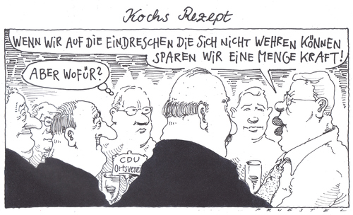 Cartoon: hessenpower (medium) by Andreas Prüstel tagged roland,koch,arbeitslosenpiesackung,cdu,stammtisch,hessen,roland koch,arbeitslose,cdu,stammtisch,hessen,roland,koch,arbeit,job,arbeitslos