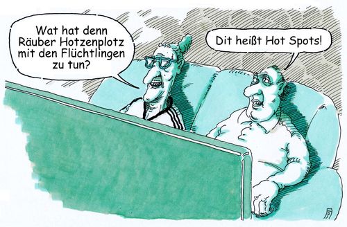 Cartoon: hot spots (medium) by Andreas Prüstel tagged flüchtlinge,flüchtlingszustrom,hot,spots,räuber,hotzenplotz,cartoon,karikatur,andreas,pruestel,flüchtlinge,flüchtlingszustrom,hot,spots,räuber,hotzenplotz,cartoon,karikatur,andreas,pruestel