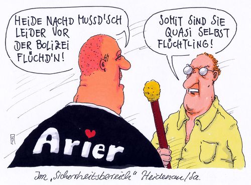 Cartoon: in heidenau (medium) by Andreas Prüstel tagged flüchtlinge,flüchtlingszustrom,asyl,asylanten,flüchtlingsunterkünfte,proteste,besorgte,bürger,neonazis,ausschreitungen,gewalt,polizei,arier,flüchtling,cartoon,karikatur,andreas,pruestel,flüchtlinge,flüchtlingszustrom,asyl,asylanten,flüchtlingsunterkünfte,proteste,besorgte,bürger,neonazis,ausschreitungen,gewalt,polizei,arier,flüchtling,cartoon,karikatur,andreas,pruestel