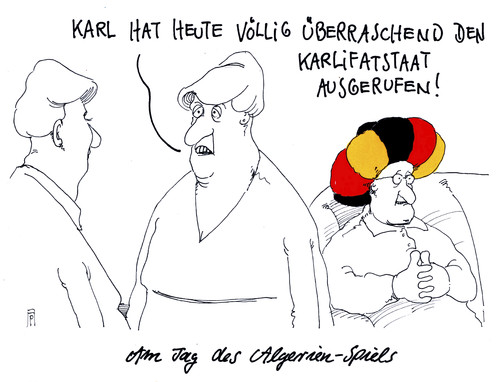 Cartoon: kalifat (medium) by Andreas Prüstel tagged kalifatstaat,kalifat,kalif,isis,irak,fußballweltmeisterschaft,algerien,deutschland,achtelfinale,karl,cartoon,karikatur,andreas,pruestel,kalifatstaat,kalifat,kalif,isis,irak,fußballweltmeisterschaft,algerien,deutschland,achtelfinale,karl,cartoon,karikatur,andreas,pruestel