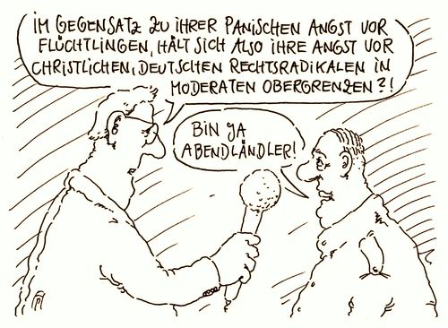 Cartoon: keine angst (medium) by Andreas Prüstel tagged angst,ängste,bürger,besorgte,flüchtlinge,rechtsradikale,christliches,abendland,cartoon,karikatur,andreas,pruestel,angst,ängste,bürger,besorgte,flüchtlinge,rechtsradikale,christliches,abendland,cartoon,karikatur,andreas,pruestel