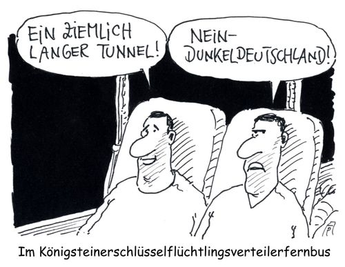 Cartoon: königsteiner schlüssel (medium) by Andreas Prüstel tagged verteiler,bundesländer,kommunen,flüchtlinge,flüchtlingsunterbringung,ostdeutschland,dunkeldeutschland,fernbus,königsteiner,schlüssel,tunnel,cartoon,karikatur,andreas,pruestel,verteiler,bundesländer,kommunen,flüchtlinge,flüchtlingsunterbringung,ostdeutschland,dunkeldeutschland,fernbus,königsteiner,schlüssel,tunnel,cartoon,karikatur,andreas,pruestel