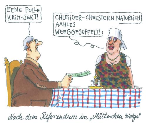 Cartoon: krim referendum (medium) by Andreas Prüstel tagged karikatur,cartoon,wolga,mütterchen,ukraine,russland,referendum,krimkonflikt,restaurant,russisches,krimsekt,andreas,pruestel,krimkonflikt,referendum,russland,ukraine,krimsekt,russisches,restaurant,mütterchen,wolga,cartoon,karikatur,andreas,pruestel