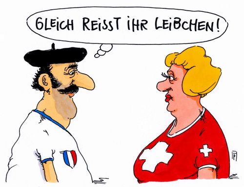 Cartoon: leibchen (medium) by Andreas Prüstel tagged fußballeuropameisterschaft,frankreich,schweiz,trikot,trikotverschleiß,leibchen,cartoon,karikatur,fußballeuropameisterschaft,frankreich,schweiz,trikot,trikotverschleiß,leibchen,cartoon,karikatur