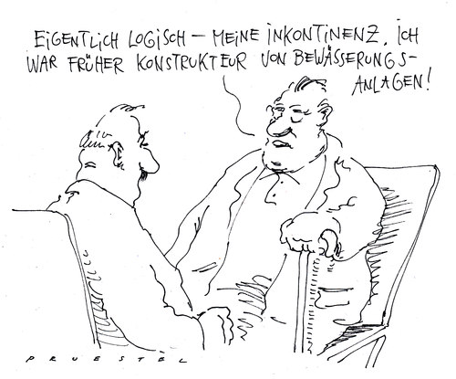 Cartoon: logisch (medium) by Andreas Prüstel tagged konstrukteur,bewässerungsanlagen,gebrechen,alter,inkontinenz,inkontinenz,alter,gebrechen,bewässerungsanlagen,konstrukteur,senioren,rentner,gesundheit