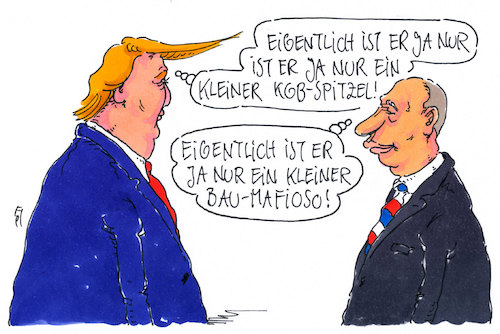 Cartoon: mächtige luschen (medium) by Andreas Prüstel tagged trump,putin,treffen,kgb,agent,baumafioso,cartoon,karikatur,andreas,pruestel,trump,putin,treffen,kgb,agent,baumafioso,cartoon,karikatur,andreas,pruestel