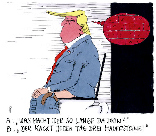 Cartoon: mauersteine (medium) by Andreas Prüstel tagged usa,trump,grenzmauer,mexiko,nationaler,notstand,cartoon,karikatur,andreas,pruestel,usa,trump,grenzmauer,mexiko,nationaler,notstand,cartoon,karikatur,andreas,pruestel