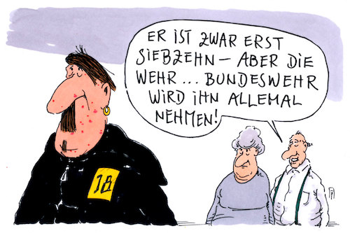 Cartoon: minderjährig (medium) by Andreas Prüstel tagged bundeswehr,junge,rekruten,minderjährige,rechtsradikale,neonazis,wehrmacht,cartoon,karikatur,andreas,pruestel,bundeswehr,junge,rekruten,minderjährige,rechtsradikale,neonazis,wehrmacht,cartoon,karikatur,andreas,pruestel