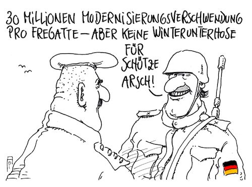 Cartoon: missverhältnis (medium) by Andreas Prüstel tagged bundeswehr,fregatten,softwareaktualisierung,geldverschwendung,ausrüstungsmängel,cartoon,karikatur,andreas,pruestel,bundeswehr,fregatten,softwareaktualisierung,geldverschwendung,ausrüstungsmängel,cartoon,karikatur,andreas,pruestel