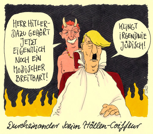 Cartoon: modisch (medium) by Andreas Prüstel tagged hölle,trump,bannon,breitbart,usa,hitler,coiffeur,cartoon,karikatur,andreas,pruestel,hölle,trump,bannon,breitbart,usa,hitler,coiffeur,cartoon,karikatur,andreas,pruestel