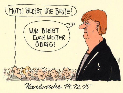 Cartoon: mutti bleibt (medium) by Andreas Prüstel tagged cdu,parteitag,karlsruhe,angela,merkel,kanzlerin,parteibasis,cartoon,karikatur,andreas,pruestel,cdu,parteitag,karlsruhe,angela,merkel,kanzlerin,parteibasis,cartoon,karikatur,andreas,pruestel