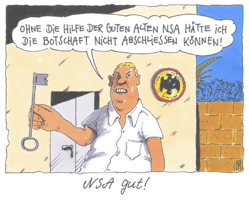 Cartoon: NSA gut (medium) by Andreas Prüstel tagged botschaftsschließungen,terrorwarnungen,nsa,usa,jemen,deutsche,botschaft,cartoon,karikatur,andreas,pruestel,botschaftsschließungen,terrorwarnungen,nsa,usa,jemen,deutsche,botschaft,cartoon,karikatur,andreas,pruestel