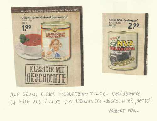 Cartoon: ostalgiesoße (medium) by Andreas Prüstel tagged ostalgie,ddr,produkte,werbung,lebensmitteldiscounter,netto,collage,andreas,pruestel,ostalgie,ddr,produkte,werbung,lebensmitteldiscounter,netto,collage,andreas,pruestel