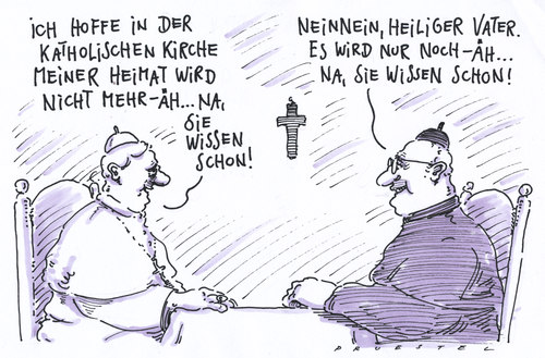 Cartoon: papst und zollitsch (medium) by Andreas Prüstel tagged papst,papstbesuch,benedikt,erzbischof,zollitsch,bischofskonferenz,missbrauchsfälle,katholischekirche,papst,papstbesuch,benedikt,katholische kirche,katholische,kirche