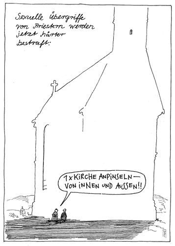 Cartoon: pinseln (medium) by Andreas Prüstel tagged kirche,christen,priester,mißbrauch,strafe,anstreichen,anpinseln,cartoon,karikatur,andreas,pruestel,kirche,christen,priester,mißbrauch,strafe,anstreichen,anpinseln,cartoon,karikatur,andreas,pruestel