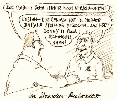 Cartoon: putinverstecker (medium) by Andreas Prüstel tagged putin,russland,dresden,leutewitz,datsche,boney,dchinghis,khan,popmusik,ddr,cartoon,karikatur,andreas,pruestel,putin,russland,dresden,leutewitz,datsche,boney,dchinghis,khan,popmusik,ddr,cartoon,karikatur,andreas,pruestel