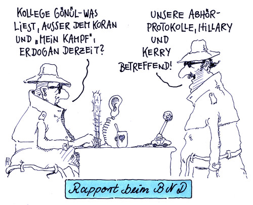 Cartoon: rapport (medium) by Andreas Prüstel tagged geheimdienst,bnd,rapport,abhörung,ausspionierung,türkei,hillary,clinton,john,kerry,cartoon,karikatur,andreas,pruestel,geheimdienst,bnd,rapport,abhörung,ausspionierung,türkei,hillary,clinton,john,kerry,cartoon,karikatur,andreas,pruestel