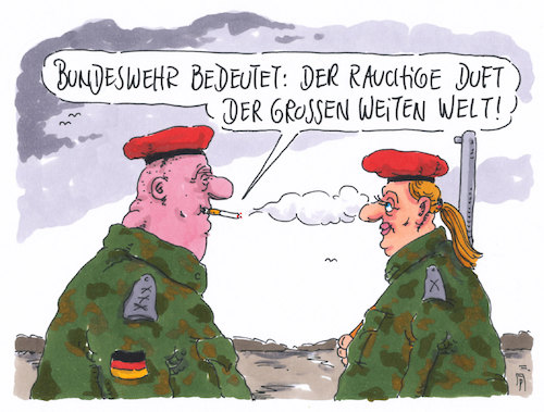 Cartoon: rauchig (medium) by Andreas Prüstel tagged bundeswehr,auslandseinsätze,mandatsverlängerungen,mehr,soldaten,werbeslogan,peter,stuyvesant,cartoon,karikatur,andreas,pruestel,bundeswehr,auslandseinsätze,mandatsverlängerungen,mehr,soldaten,werbeslogan,peter,stuyvesant,cartoon,karikatur,andreas,pruestel