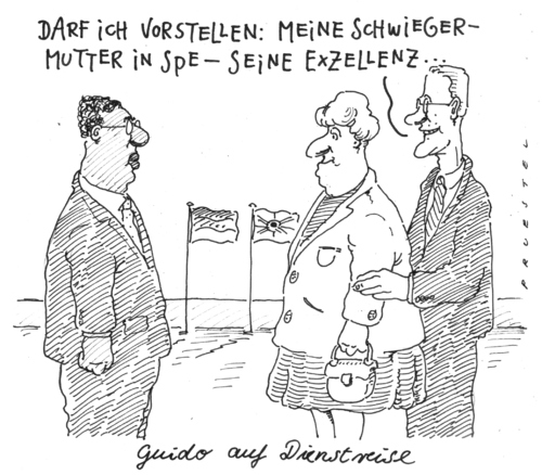 Cartoon: reisekader (medium) by Andreas Prüstel tagged westerwelle,privateverquickung,auslandsreisen,guido westerwelle,privateverquickung,auslandsreisen,ausland,reisen,reise,schwiegermutter,guido,westerwelle