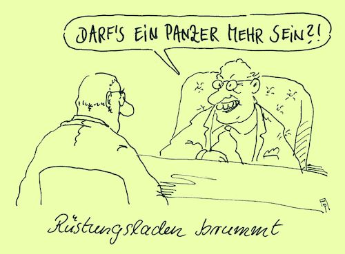 Cartoon: rüstungsladen (medium) by Andreas Prüstel tagged rüstungskonzerne,gewinnsteigerung,waffenverkäufe,cartoon,karikatur,andreas,pruestel,rüstungskonzerne,gewinnsteigerung,waffenverkäufe,cartoon,karikatur,andreas,pruestel