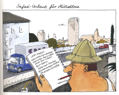 Cartoon: safariurlaub (medium) by Andreas Prüstel tagged safari,urlaub,ferien,geldmangel,arbeitslosigkeit,mittellosigkeit,verarmung,armut,kreativität,cartoon,karikatur,andreas,pruestel,safari,urlaub,ferien,geldmangel,arbeitslosigkeit,mittellosigkeit,verarmung,armut,kreativität,cartoon,karikatur,andreas,pruestel