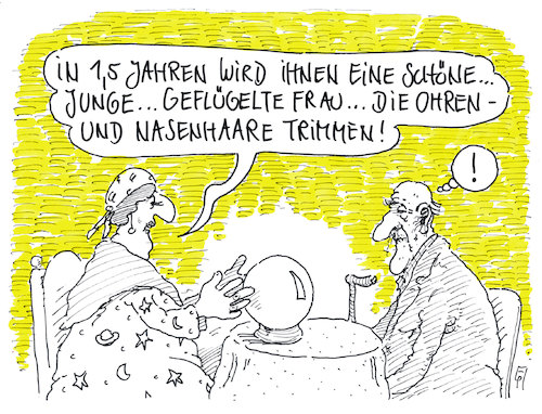 Cartoon: schon bald (medium) by Andreas Prüstel tagged wahrsagerin,prognose,zukunft,tod,engel,nasenhaare,ohrenhaare,cartoon,karikatur,andreas,pruestel,wahrsagerin,prognose,zukunft,tod,engel,nasenhaare,ohrenhaare,cartoon,karikatur,andreas,pruestel