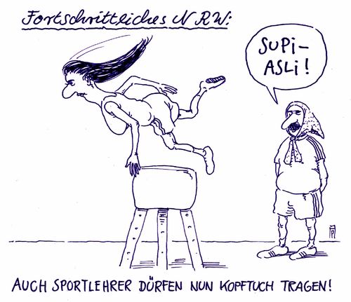 Cartoon: sportkopftuch (medium) by Andreas Prüstel tagged schulen,muslima,lehrerinnen,lehrer,kopftuch,kopftuchverbot,sportunterricht,nrw,fortschritt,cartoon,karikatur,andreas,pruestel,schulen,muslima,lehrerinnen,lehrer,kopftuch,kopftuchverbot,sportunterricht,nrw,fortschritt,cartoon,karikatur,andreas,pruestel