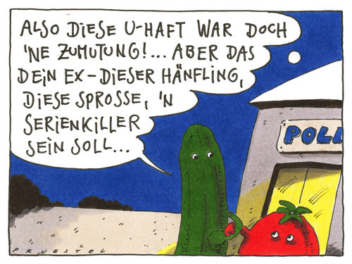 Cartoon: sprosse (medium) by Andreas Prüstel tagged ehec,infektion,erreger,gurke,tomate,sprosse,gemüse,serienkiller,uhaft,ehec,erreger,infektion,gurke,tomate,sprosse,gemüse,serienkiller,uhaft