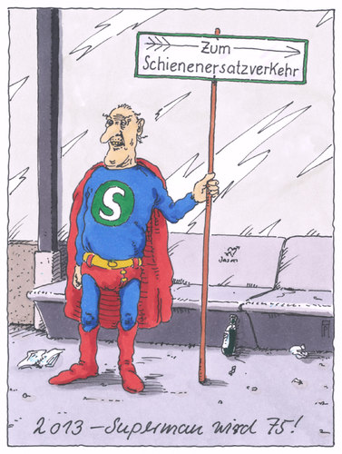 Cartoon: superman 75 (medium) by Andreas Prüstel tagged superman,geburtstag,jubiläum,comic,held,hero,berlin,sbahn,schienenersatzverkehr,minijob,altersarmut,senioren,cartoon,karikatur,andreas,prüstel,superman,geburtstag,jubiläum,comic,held,hero,berlin,sbahn,schienenersatzverkehr,minijob,altersarmut,senioren,cartoon,karikatur,andreas,prüstel