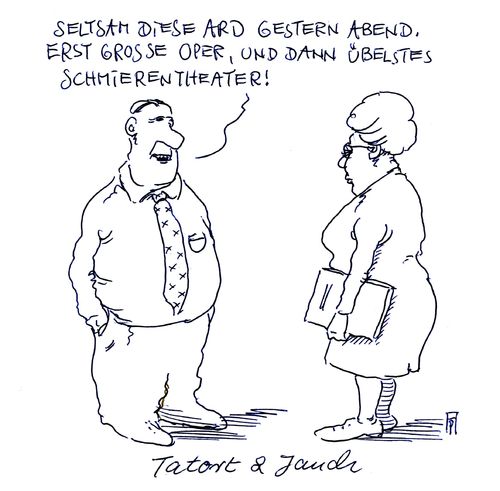 Cartoon: tatort und jauch (medium) by Andreas Prüstel tagged ard,sonntagabend,krimi,tatort,talkschow,jauch,helmut,kohl,kohlbiograph,tv,cartoon,karikatur,kunst,schmiere,oper,schmierentheater,andreas,pruestel,ard,sonntagabend,krimi,tatort,talkschow,jauch,helmut,kohl,kohlbiograph,tv,cartoon,karikatur,kunst,schmiere,oper,schmierentheater,andreas,pruestel