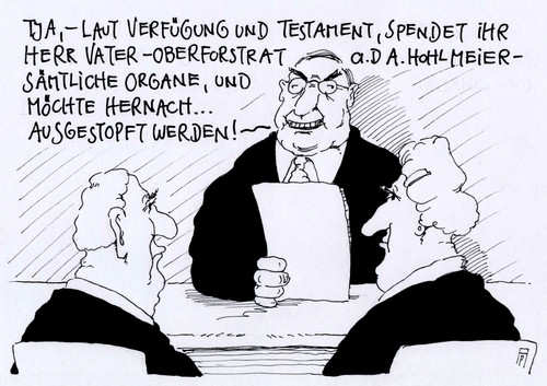 Cartoon: testamentseröffnung (medium) by Andreas Prüstel tagged testament,organspende,ausstopfung,präparierrung,oberforstrat,hohlmeier,tod,cartoon,karikatur,andreas,pruestel,testament,organspende,ausstopfung,präparierrung,oberforstrat,hohlmeier,tod,cartoon,karikatur,andreas,pruestel