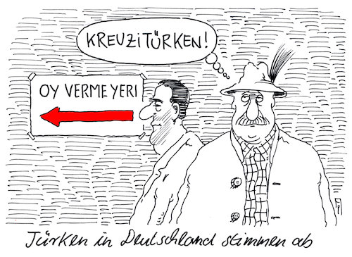 Cartoon: türkische wahlen (medium) by Andreas Prüstel tagged türkei,parlamentswahlen,präsidentenwahlen,deutschtürken,deutschland,türkei,parlamentswahlen,präsidentenwahlen,deutschtürken,deutschland