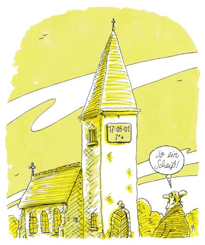 Cartoon: turmuhr (medium) by Andreas Prüstel tagged digitalisierung,kirche,turmuhr,cartoon,karikatur,andreas,pruestel,digitalisierung,kirche,turmuhr,cartoon,karikatur,andreas,pruestel