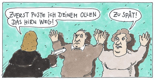 Cartoon: überfall (medium) by Andreas Prüstel tagged raub,überfall,verbrechen,einbrecher,täter,opfer,hirn,überfall,raub,verbrechen,einbrecher,täter,opfer